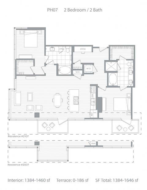 Floor plan for 2 beds, 2 baths, 1515 sqft